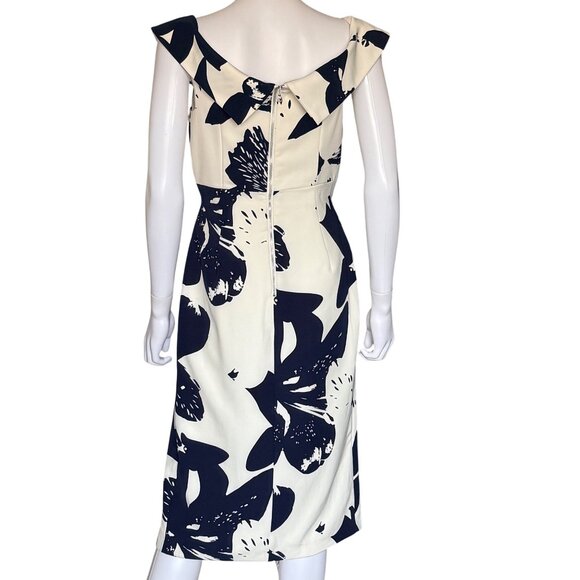 Bardot Floral Midi Dress Womens M Navy & Ivory Sleeveless Cocktail Australian Fa - Picture 2 of 12